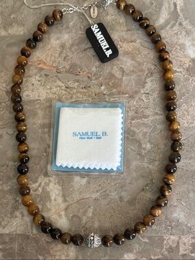 Samuel B. Tiger Eye Bead Necklace with Silver Accent